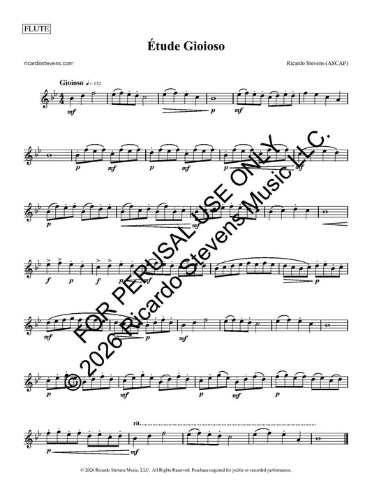 Sheet music for flute with dynamic markings on a white background by Ricardo Stevens.