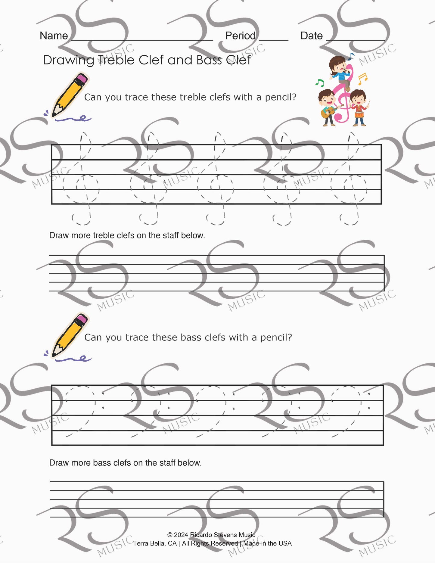 Draw Treble Clef and Bass Clef